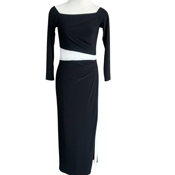 Lauren Ralph Lauren Formal Black Colorblock Off Shoulder Jersey Evening Dress - Picture 5 of 14